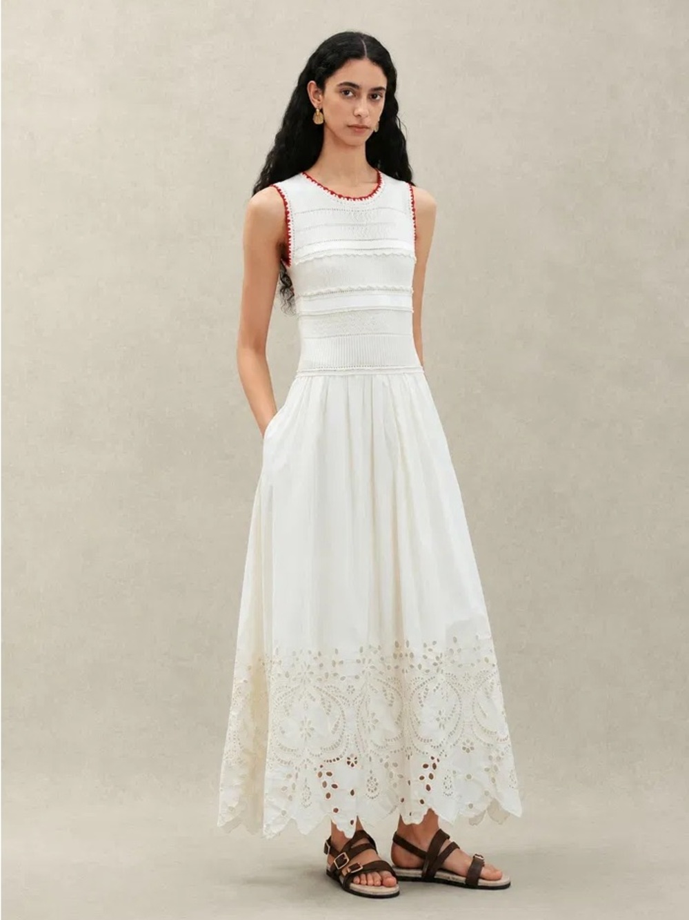 Fabrique Charlie Mix Media Hand-Embroidered Trim Dress | US 6